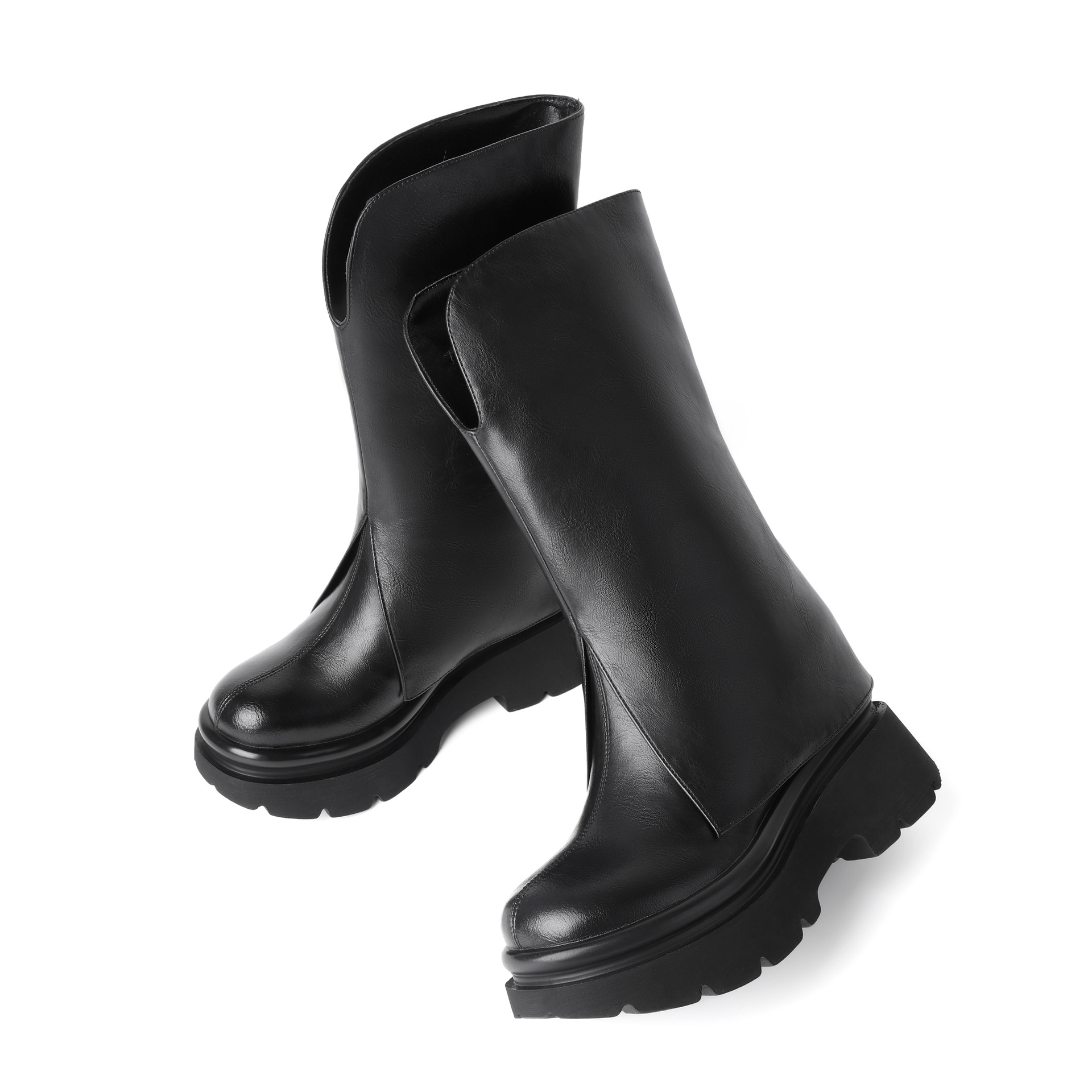 Boot nữ cổ cao ôm bắp chân phong cách Anh, gót độn trong 10 cm, ống giữa không quá đầu gối — Nhung đen chi tiết 16