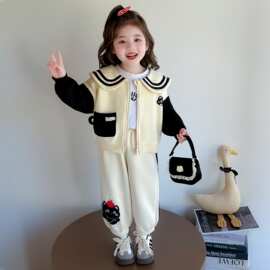 女童猫咪外套两件套2025新款洋气儿童春秋款宝宝卡通衣服小女孩潮