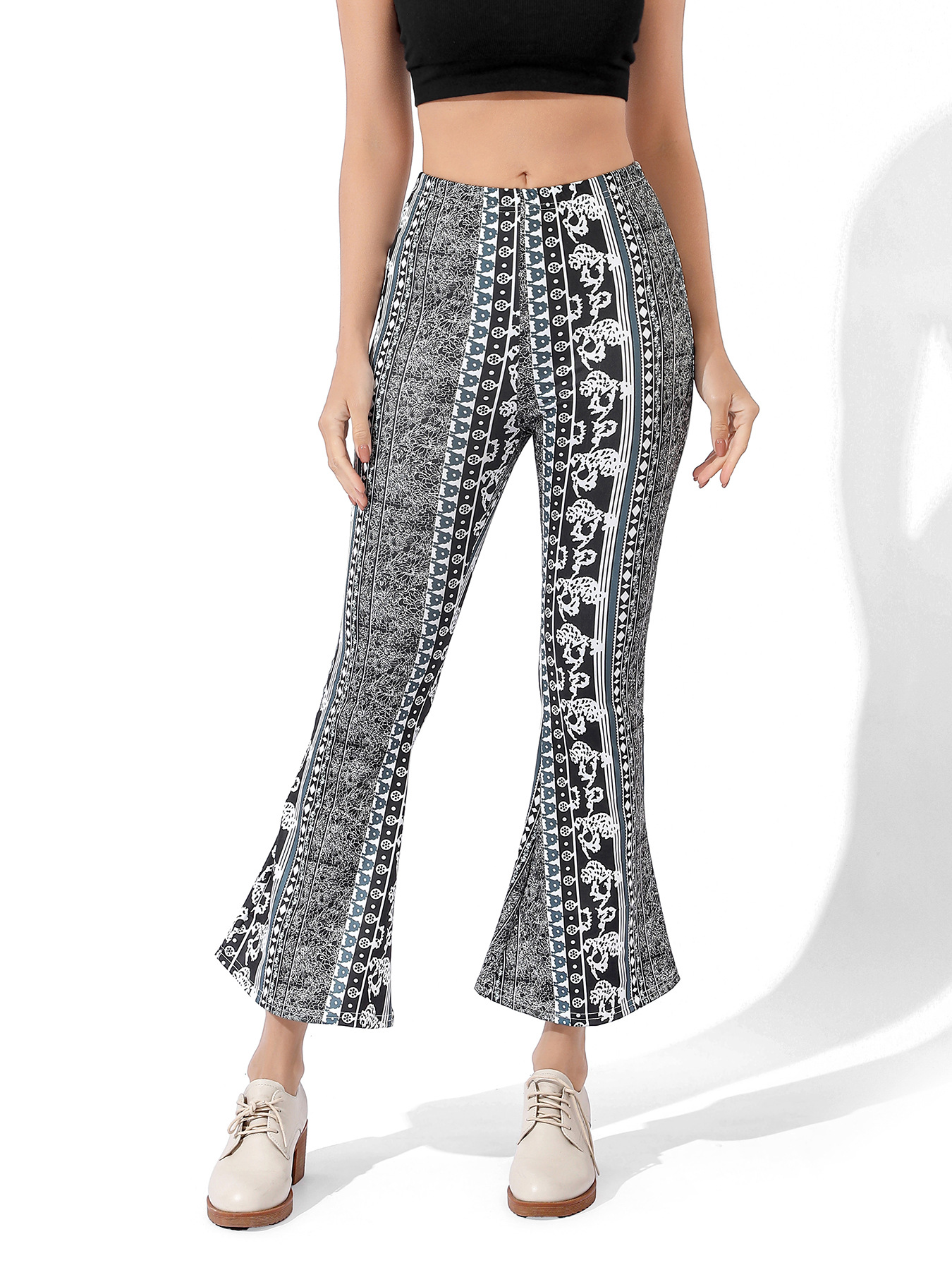 Pantaloni da yoga da donna stampa digitale elasticizzati allenamento per la danza shopping casual piccoli pantaloni da yoga freschi leggings con fondo a zampa d'elefante_voghion.com