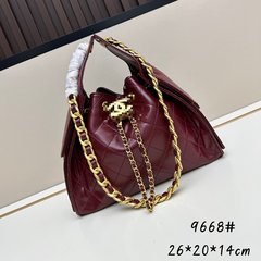 原厂皮小香风25C抽绳水桶包复古菱格hobo腋下包嬉皮包单肩手提包