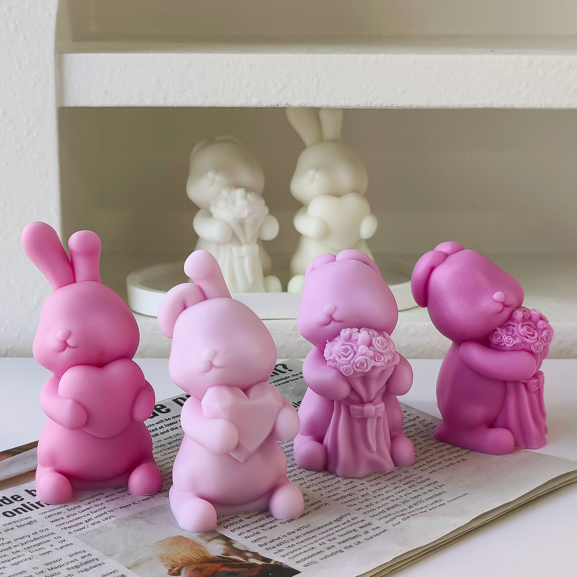 Nuevo conejo de dibujos animados molde de la vela abrazo corazón conejo aromaterapia vela decoración molde DIY conejo jabón hecho a mano