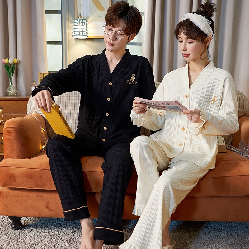 Jiao Caimeng pareja pijamas verano primavera y otoño de algodón de manga larga de los hombres de dibujos animados ropa de casa de las mujeres nuevo 2022