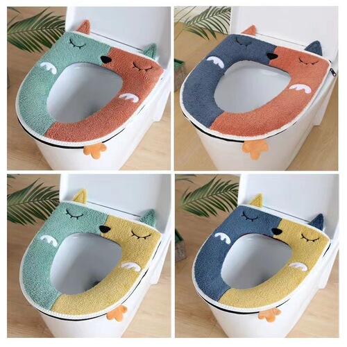 Wholesale O-shaped U-shaped universal portable plush waterproof toilet mat with handle autumn and winter coral velvet toilet seat cover