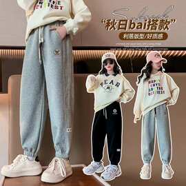 女童裤子2024秋冬新款女中大童韩版宽松休闲裤女孩百搭潮流束脚裤