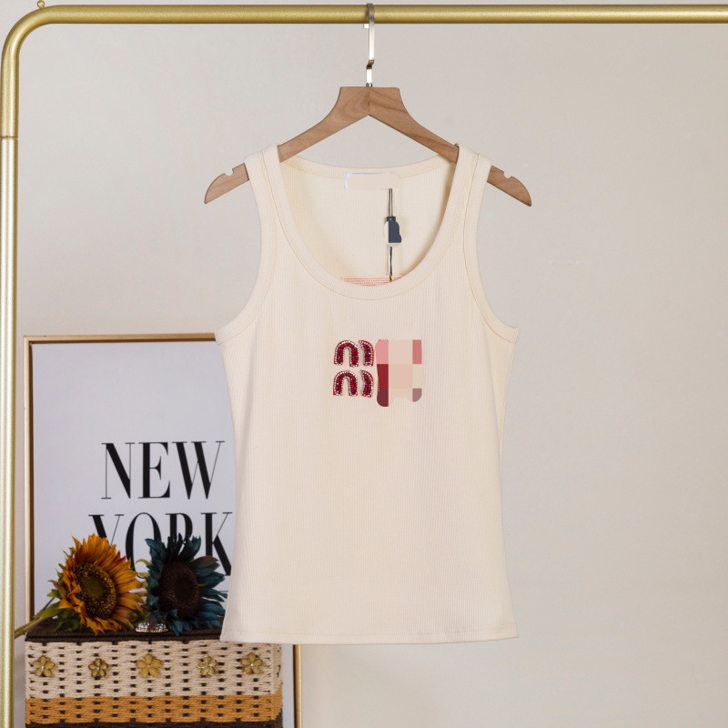 Summer Versatile Tank Top with Letter Print, Short Sleeveless Slim Fit, in Stock with All Three Labels