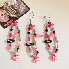 甜酷ins辣妹玫紅星星手提鏈串珠掛飾ccd相機便捷手機掛繩飾品掛鏈