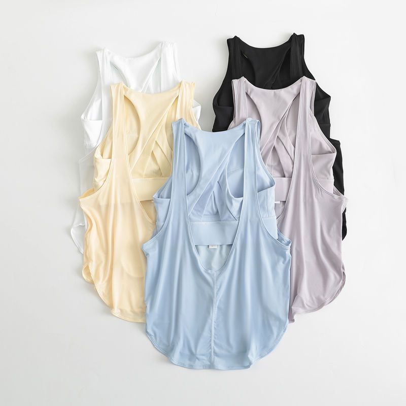 Summer Yoga Clothing Vest Women's Shockproof with Chest Pad Two-in-One Sports Top Loose Running Fitness Suit Blouse
