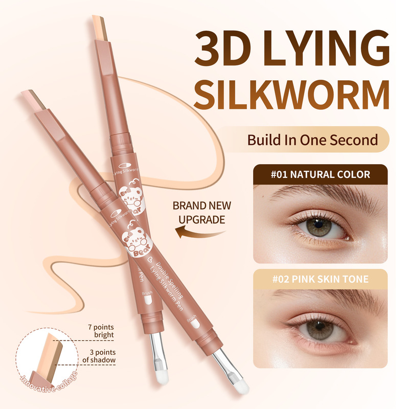 Shedoes Cross-Border Two-Color Bear Silkworm Pen Mother's Sense Brightening Shadow Double-Ended Two-In-One Waterproof Stereo