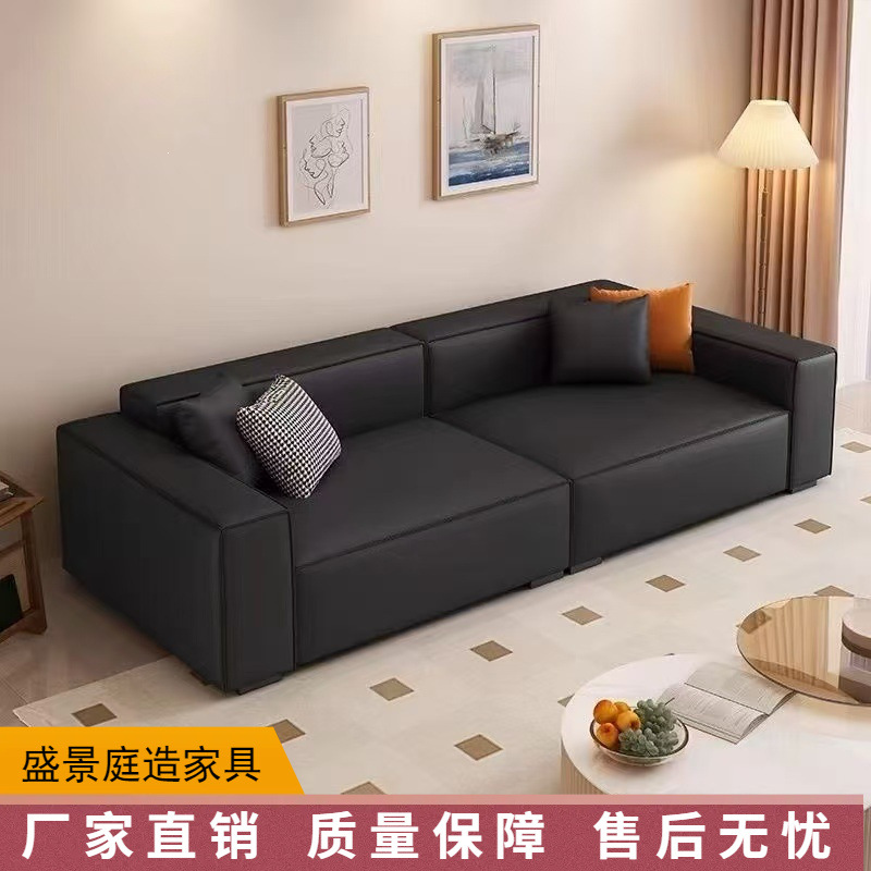 Cream-colored high-back sofa with a textured fabric, suitable for small living rooms; new model with a cat-scratch-resistant fabric and a straight-line design