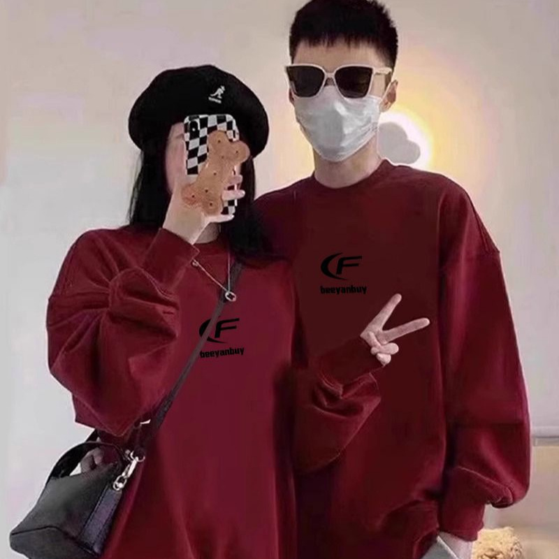 버건디 WEI YI 여성의 이른 봄 가을과 겨울 2024 드래곤 년 새 기모 미국 복고가없는 생활 년 옷