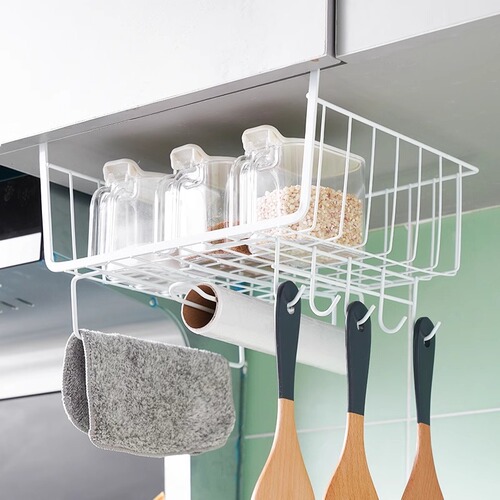 Iron kitchen cabinet shelf hanging rack household multi-functional shelf basket under-the-table hanging storage basket