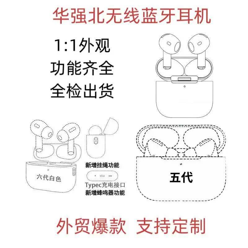 Huaqiangbei 6Th, 7Th, and 8Th Generation Wireless Bluetooth Earphones with Noise Reduction and Jerry Chip, True Wireless Earphones Compatible with Ios Huaqiangbei 6Th, 7Th, and 8Th Generation Wireless Bluetooth Earphones with Noise Reduction and Jerry Chip, True Wireless Earphones Compatible with Ios