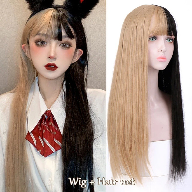 Europe and America Cross border Foreign trade Qi Liu Long straight hair Color matching High temperature wire Fiber Headgear