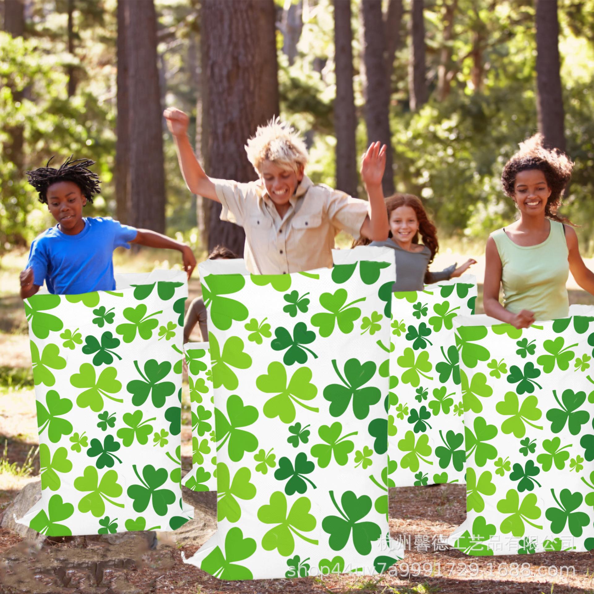 YX007亚马逊 三叶草 圣帕克里特节 绑脚带派对游戏 跳跳袋 编织袋