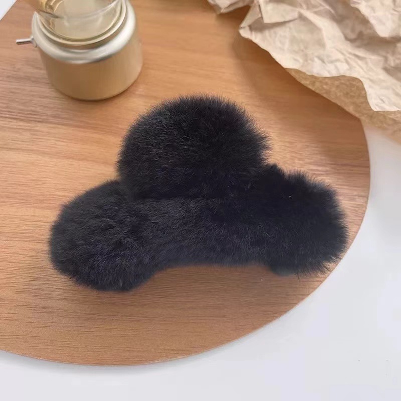 素敵な秋冬の本物のレッキスラビットファーの特大高級可愛いヘアクリップ2024年新作後頭部用シャークヘアアクセサリー