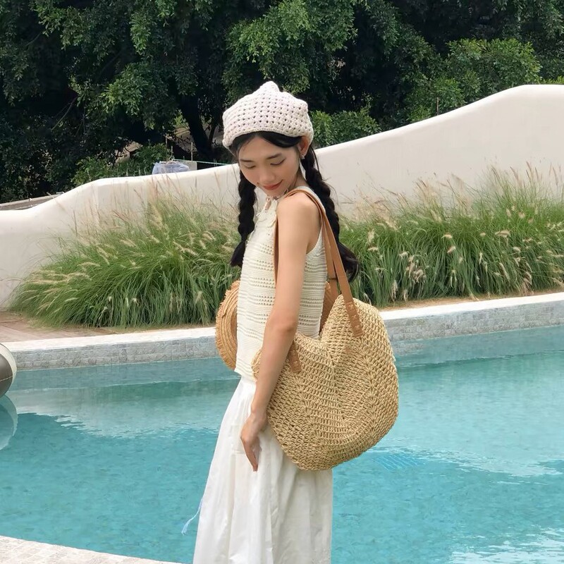 2025 New French Large Capacity Internet Celebrity Straw Bag Seaside Vacation Beach Woven Bag Shoulder Tote Bag