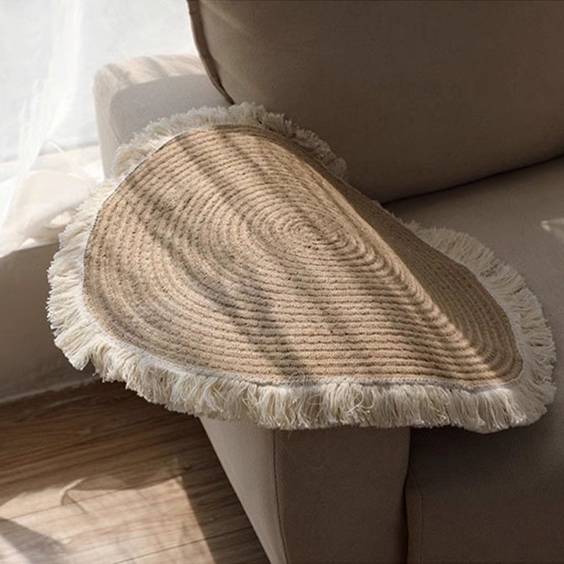 Vintage skandinavisk boho rund matta med tofsar för sovrum_voghion.com