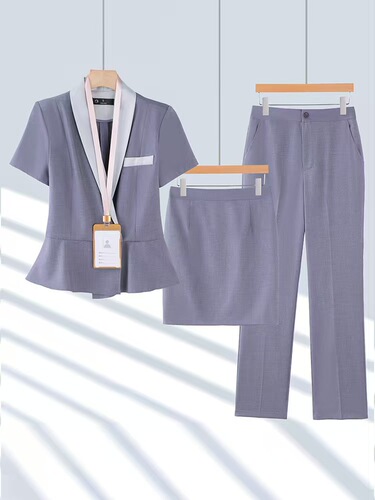 Women's Summer Short Sleeve Suit Set Professional Quality High-End Beauty Salon Health Spa Gold Shop Hotel Front Desk Workwear