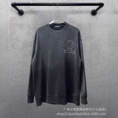 潮牌重磅手工喷绘CH秋冬新款套头圆领硅胶拼烫钻情侣款圆领卫衣