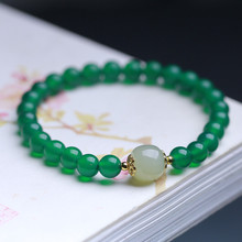 天然绿玛瑙手链搭配小金珠和田玉晴水老型珠配件时尚简约男女生款