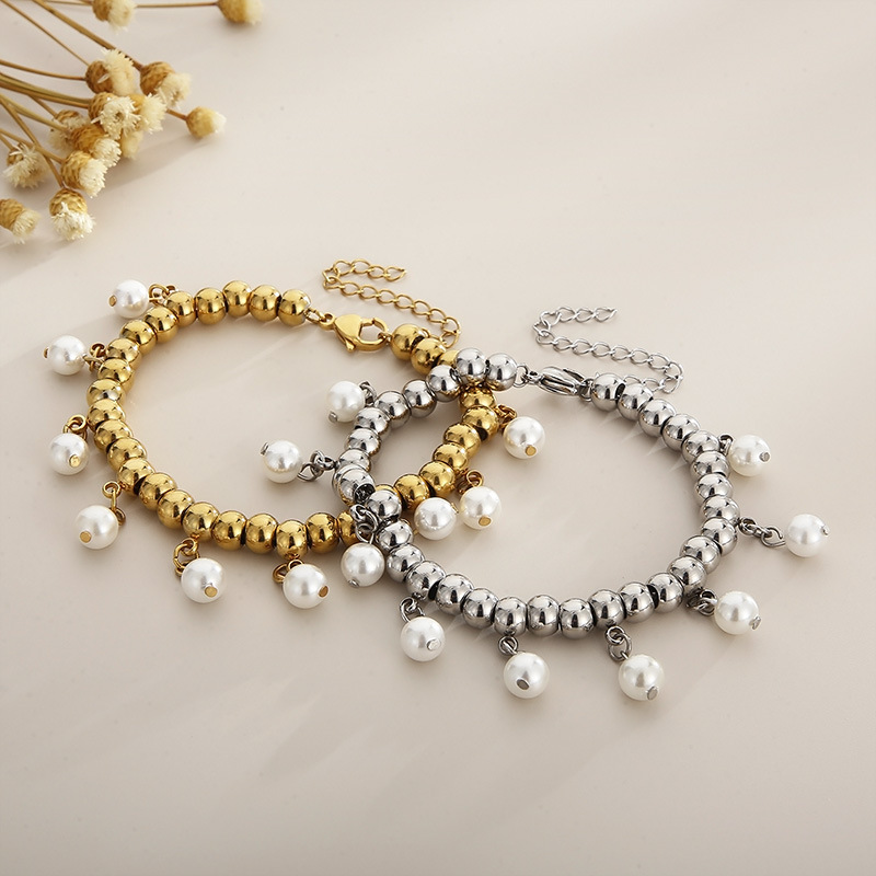 Elegant Style Elegant Geometric Titanium Steel Gold Plated Artificial Pearls Bracelets