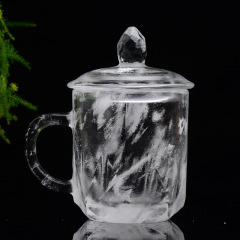 本場東海純天然原鉱オフィス高級蓋付き取っ手付き水晶カップギフトカップ新300ml