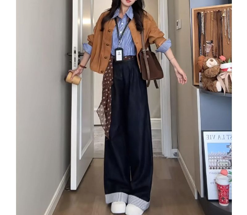 纯欲风辣妹套装女2025早秋新款韩系气质长袖外套衬衫阔腿裤三件套|undefined