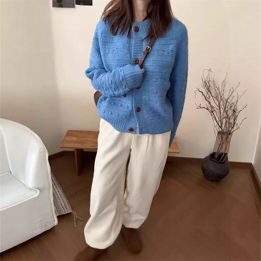 Cross-border coreano retro industria pesada gancho flor nicho de punto cardigan de mujeres otoño invierno nuevo cuello redondo abrigo suéter suelto image 5