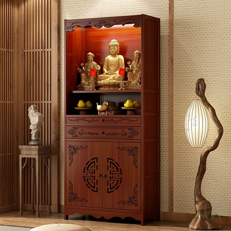 New Chinese-Style Standing Cabinet for Buddhist Altar, God of Wealth Offering Table, Guanyin Buddha Statue Offering Stand, Household Non-Solid Wood Incense Altar