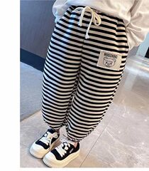 Children's new striped versatile sweatpants for baby girls, loose casual pants for boys, kindergarten pants, Korean style sweatpants