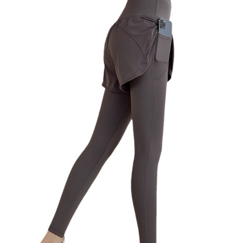 Fake two-piece yoga pants for women, high-waisted butt-lifting, tummy-tightening running pants, stretch tight sports pants, fitness pants, trousers for spring and autumn