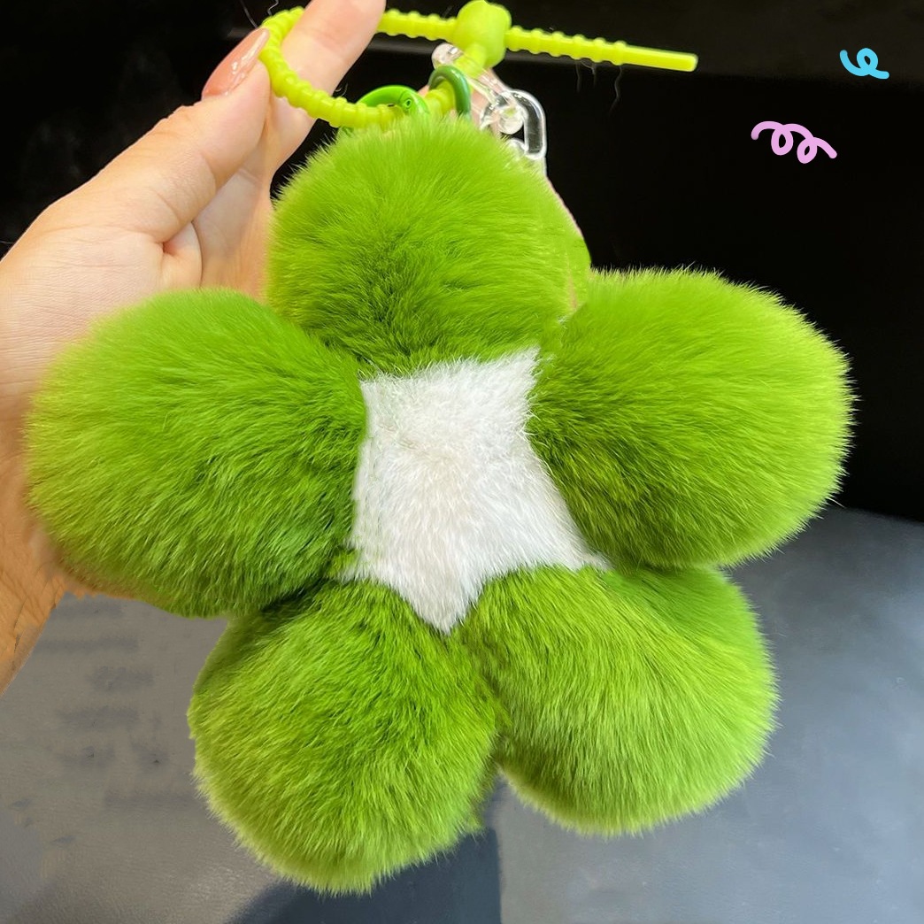 [Flor Linda] Real Rex conejo piel flor coche llavero colgante en línea celebridad ins felpa flor bolsa colgante