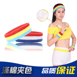 Polyester-Cotton Color-Blocked Headband for Women, Sports Sweat-Absorbent Towel Headband, Wrist Support, Fitness Elastic, Sweat-Absorbent and Breathable