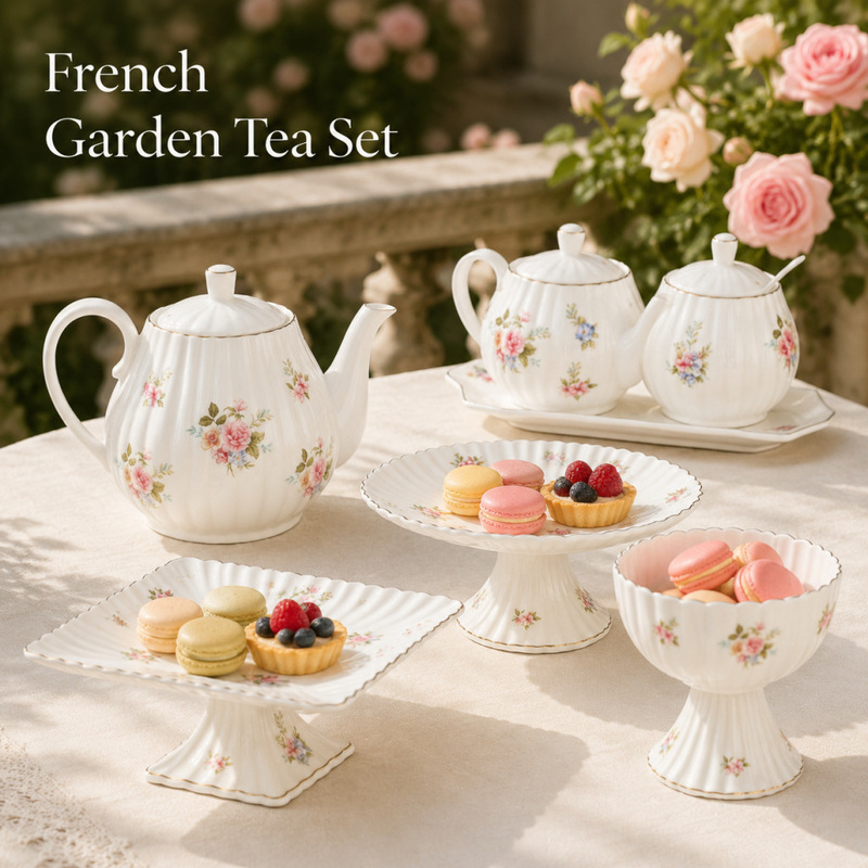 English-style floral ceramic high-footed fruit plate, afternoon tea coffee cup and saucer, teapot set, wedding supplies, wholesale and customizable English-style floral ceramic high-footed fruit plate, afternoon tea coffee cup and saucer, teapot set, wedding supplies, wholesale and customizable