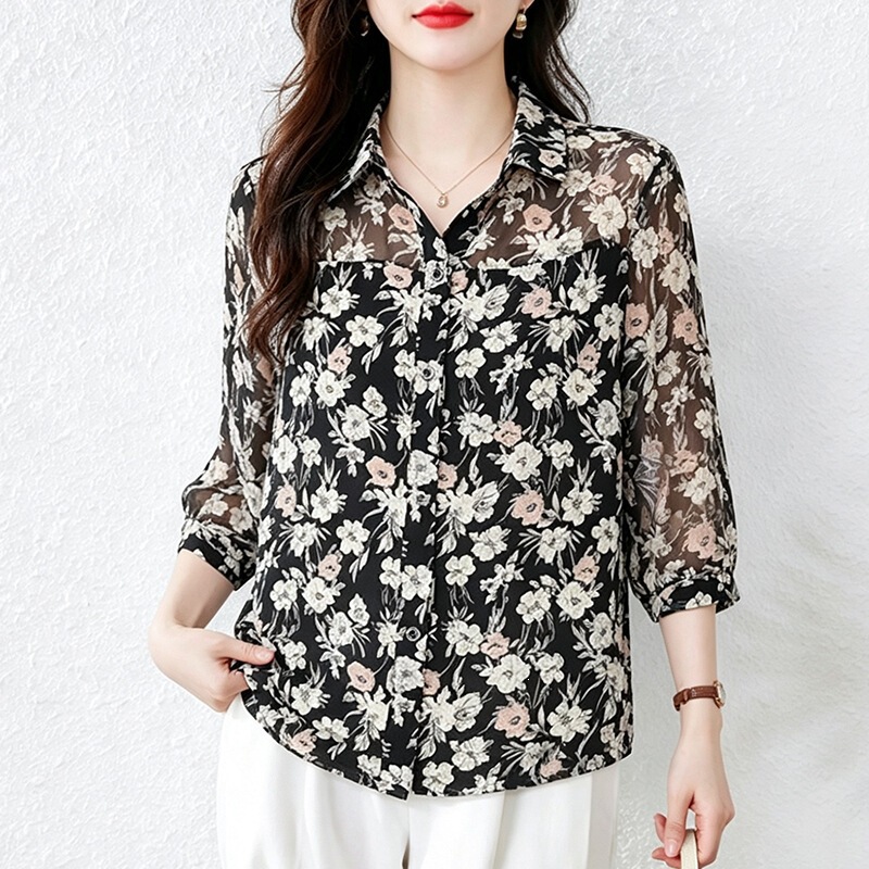 French-Style High-End Chic Classic Printed Blouse for Women, Luxurious Silk, Slimming, Elegant, Age-Reducing Shirt Top French-Style High-End Chic Classic Printed Blouse for Women, Luxurious Silk, Slimming, Elegant, Age-Reducing Shirt Top