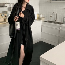 黑色风衣外套女秋装中长款2022新款韩系风格高级感穿搭大衣