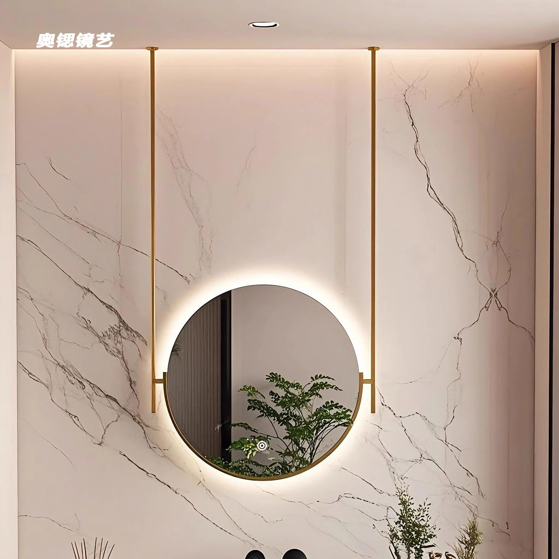 Bathroom Smart Bathroom Mirror Ceiling Stainless Steel Hanging Mirror Suspended Mirror Hotel B&B Round Mirror Cosmetic Mirror