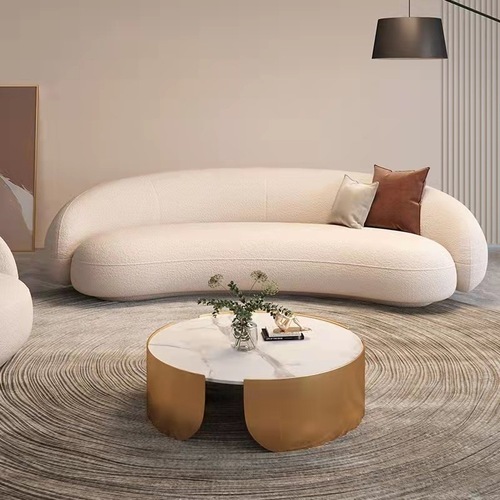 Modern Minimalist Internet Famous Lamb Wool Sofa and Coffee Table Set, Small Household Living Room Curved Fabric Sofa