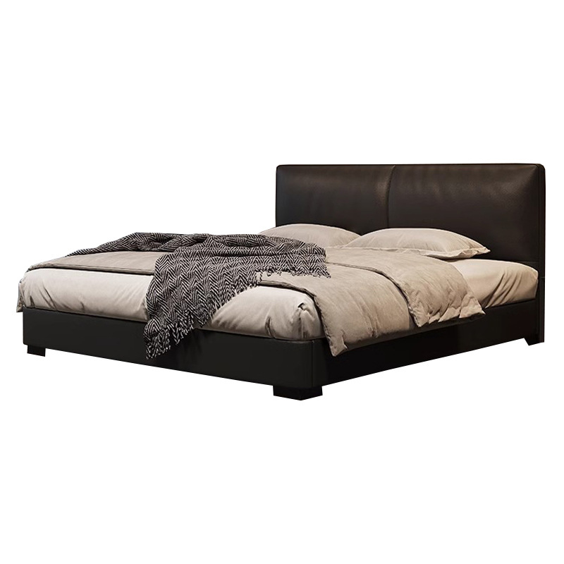 2023 Nueva cama de cuero genuino Cama doble minimalista italiana Cama de cuero negro minimalista moderna Cama de dormitorio principal Cama de boda de 1,8 m