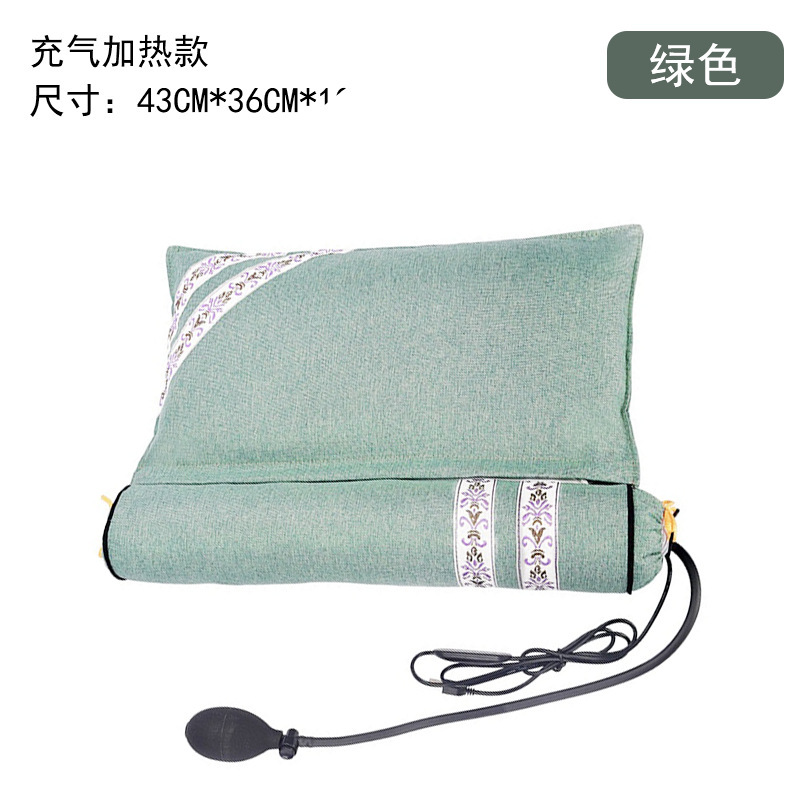 电加热艾草连体枕按摩颈椎枕充气加热艾绒枕高低可调护颈艾草枕头|undefined
