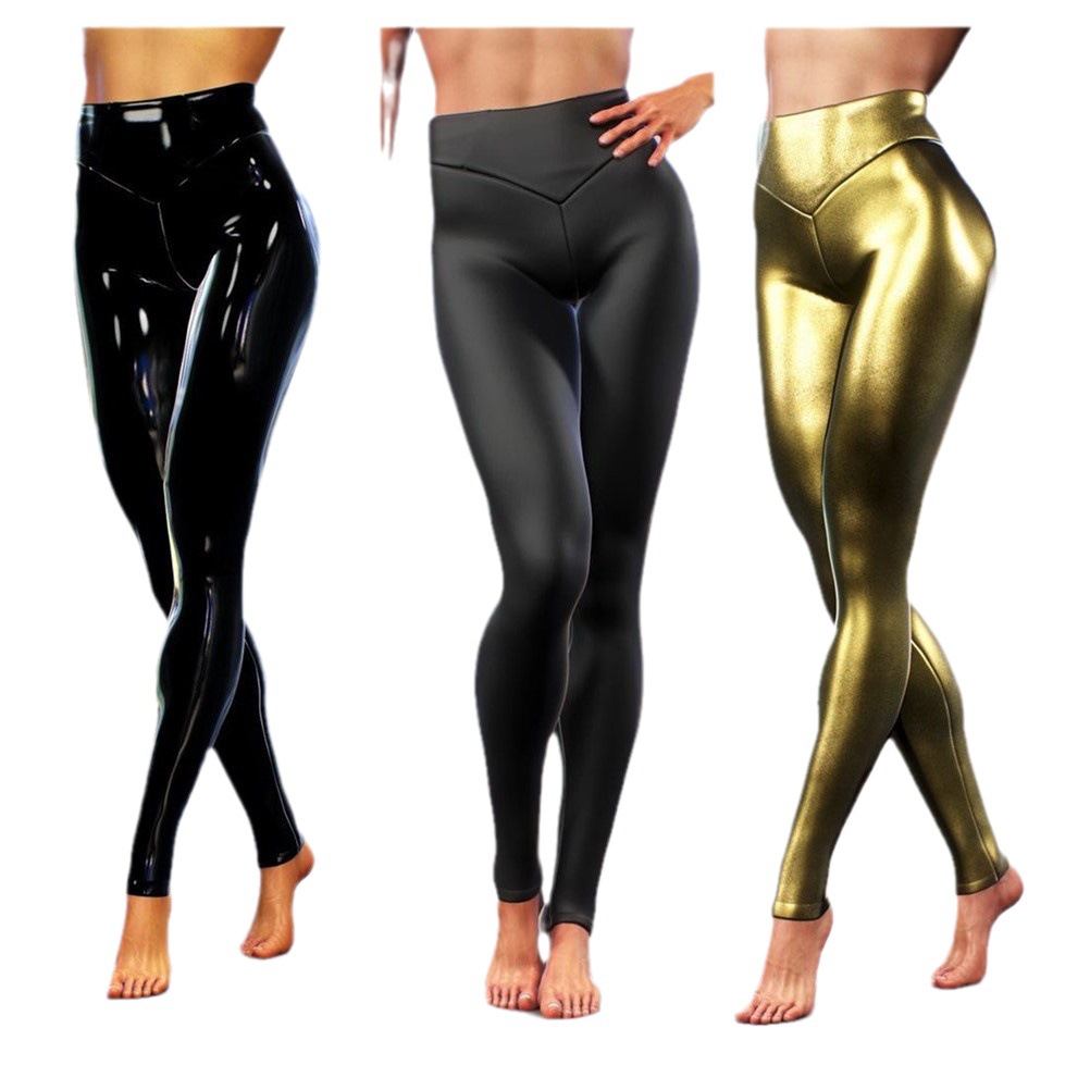 De 1 lote Amazon cintura alta estiramiento oro y plata pantalones de cuero sexy medias de cadera de plástico fabricantes de pantalones de las mujeres flacas europeas y americanas