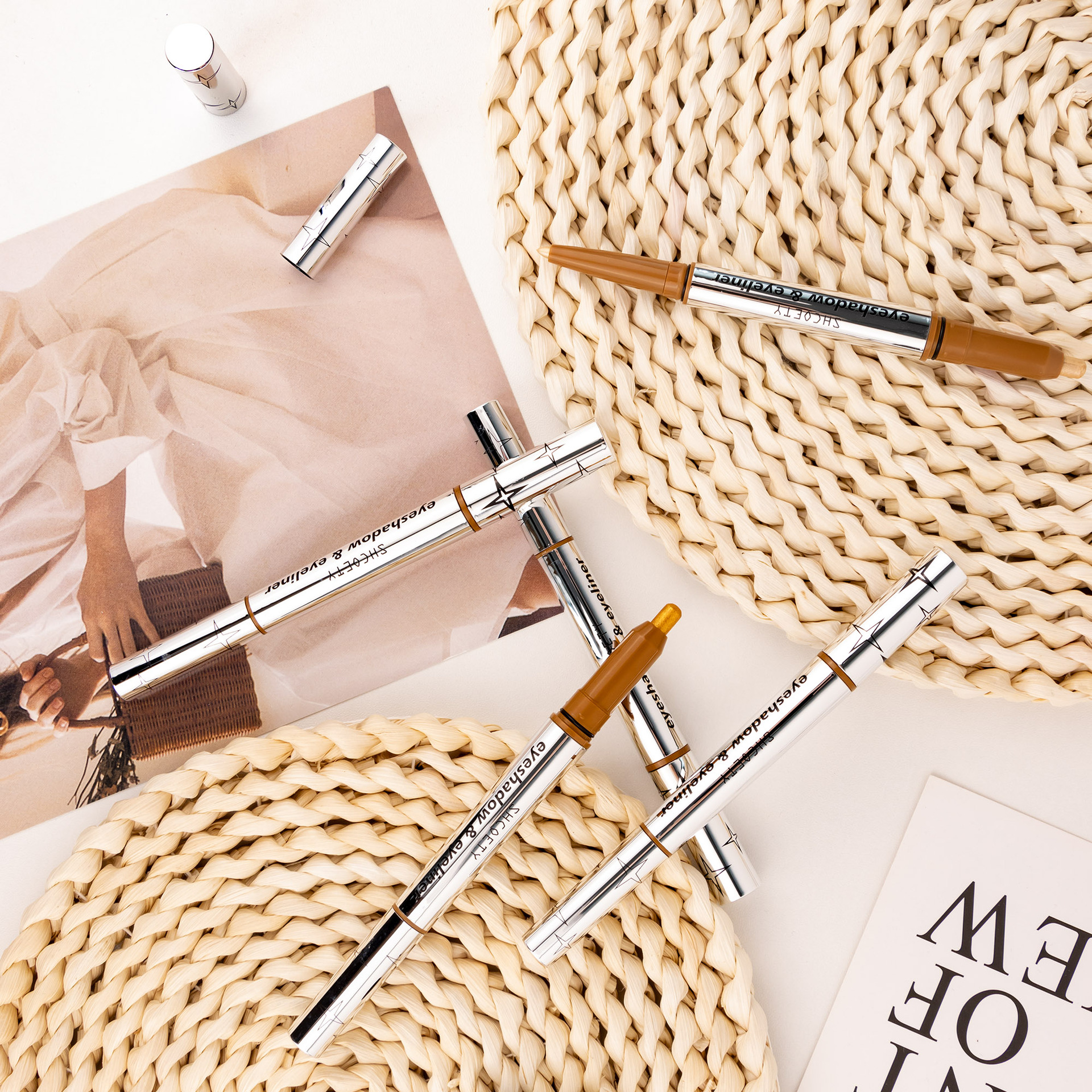 SHCOETY dual-head eyeshadow and eyeliner pen two-in-one lazy person high-gloss eyeshadow stick, waterproof and non-smudging, multi-color cross-border undefined