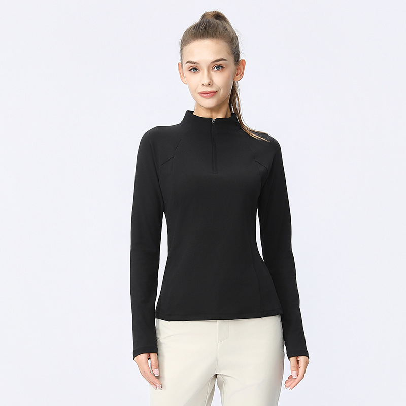 lulu camisa deportiva de yoga, cuello de mujer, delgado, medio cremallera, mangas largas desnudas, secado rápido, ropa de ejercicio al aire libre