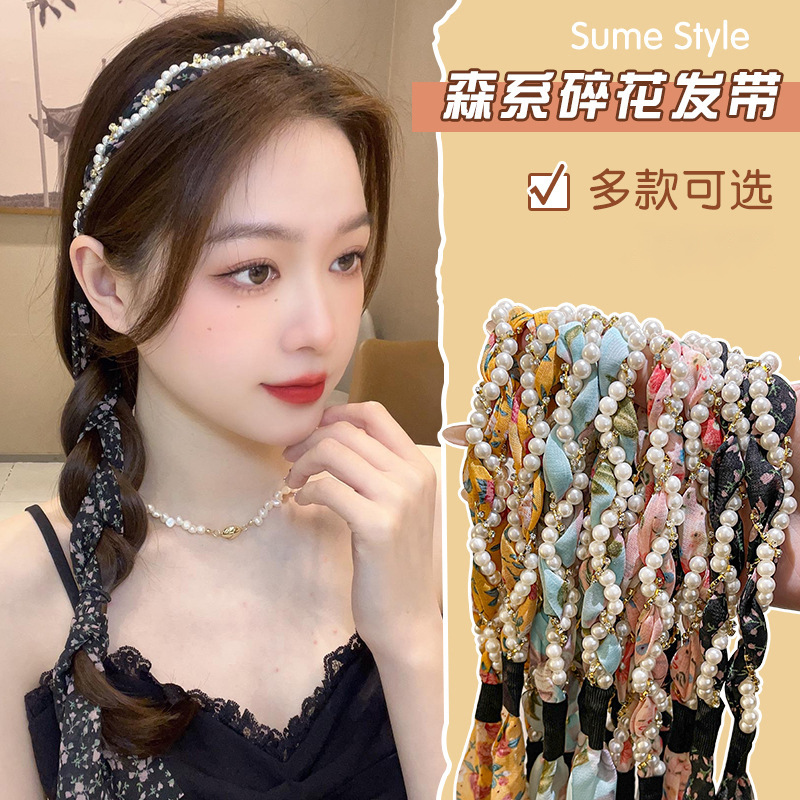 Verano flores trenzadas correa de cabello para mujeres atadas bufandas flotantes correa de cabello todo en un sistema de cinta correa de perlas correa de cabello