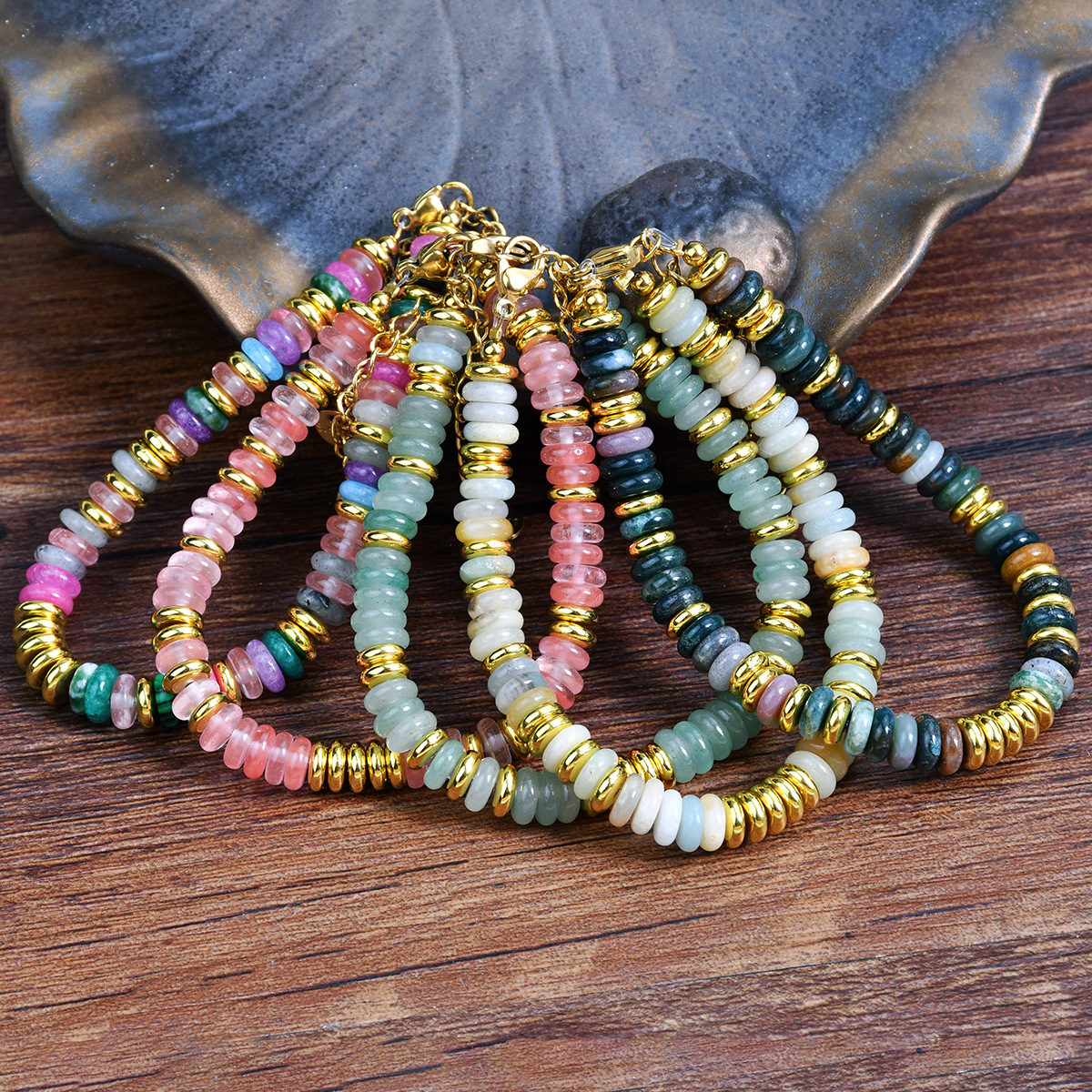 15g Weight Bracelets Classification Simple Style Classic Style Geometric 316L Stainless Steel Semi-precious Stone Beaded Bracelets Wholesale