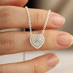 Love necklace moissanite women's fashion full diamond heart-shaped diamond clavicle chain wedding dress diamond necklace wholesale