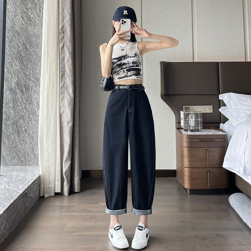 Jeans de rábano recto para mujeres de verano nuevo estilo de cintura alta y suelta de tamaño grande, pantalones de cuchillo gordo mm de banana image 6