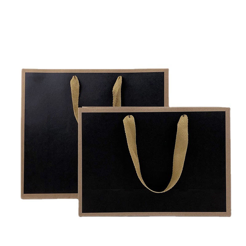 Spot border Kraft paper tote bag clothing shopping gift tote bag takeaway packaging storage black kraft bag