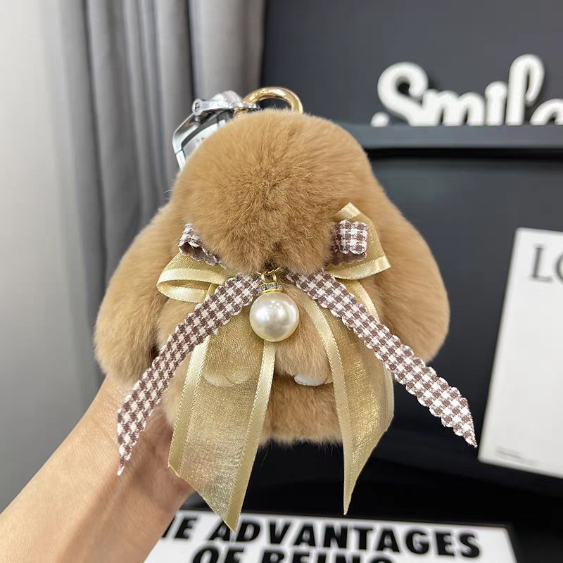 Cute imitación de conejo peludo arco pequeño conejo llavero de automóvil colgante in peluche muñeca mochila colgante