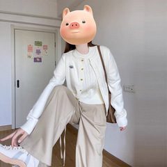 白色针织开衫毛衣女初秋2025新款法式温柔风早秋季时尚感上衣套装
